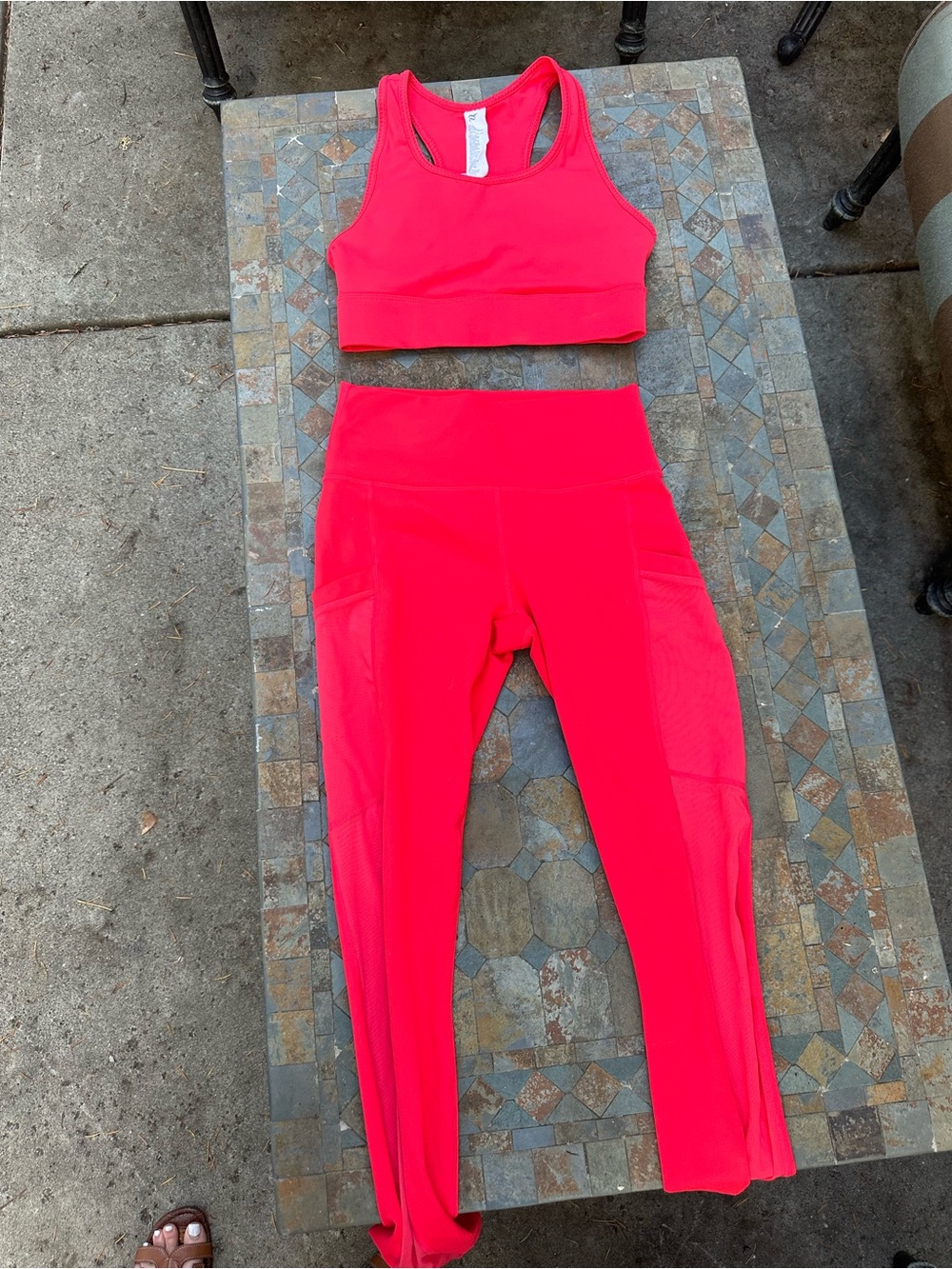 FableticsWomen's High-Waist Active Leggings & Sports Bra Set - Bright Coral Pink